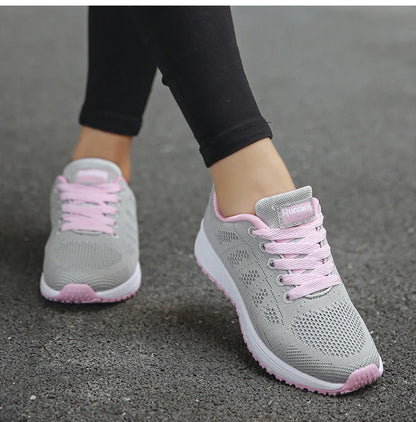 Women's Sneakers 2025 New Fashion Breathable Trainers, Comfortable Sneakers Mesh Fabric Lace-Up, Women's Tennis Shoes