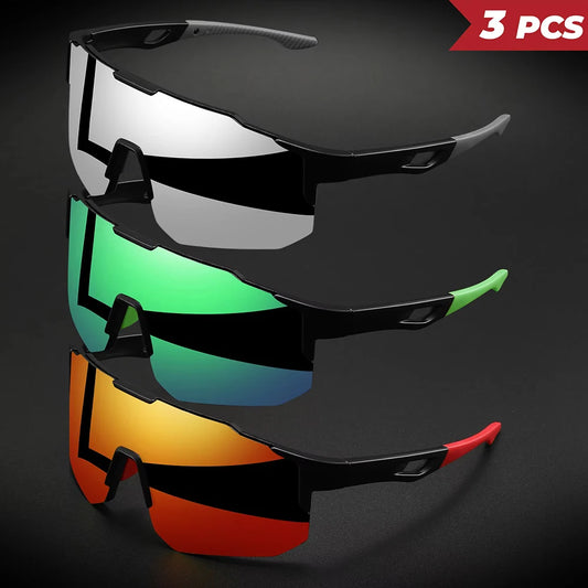 1-3PCS Unisex Oversized Sports Sunglasses UV400 Wraparound Design Colorful Comfort Fit for Cycling Hiking Outdoor Activities