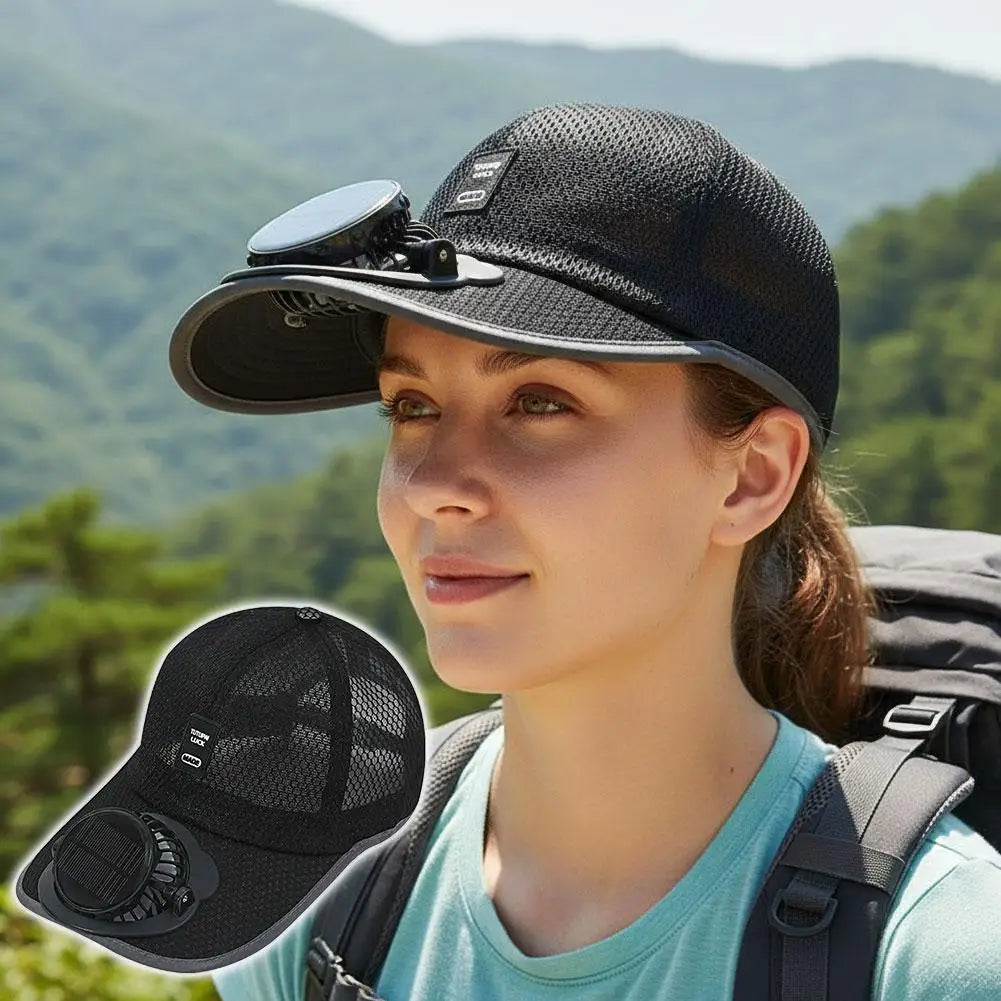 Ademende zonnehoed — Zonneventilator, opladen via USB
