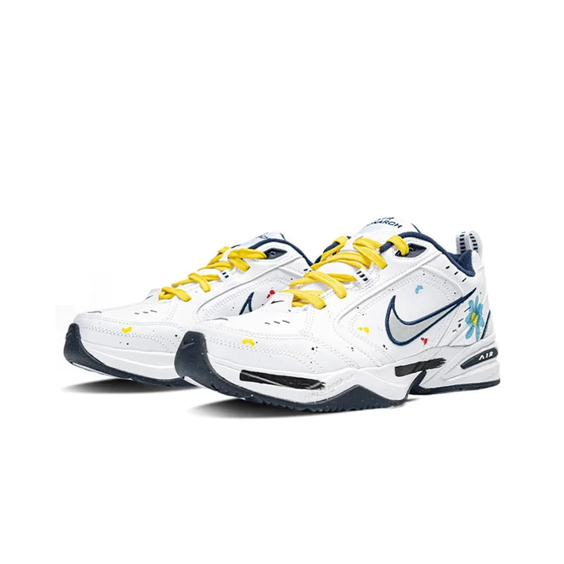 Sneakers personalizzate Nike Air Monarch 4 Crushed Ice Blue Floral Ink Splatter - Scarpe da corsa da uomo basse