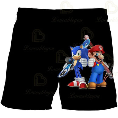 Pantalones infantiles de moda impresos en 3D: pantalones cortos S-Sonici, ropa de playa para niños, bañadores, trajes de baño, pantalones cortos de playa y pantalones