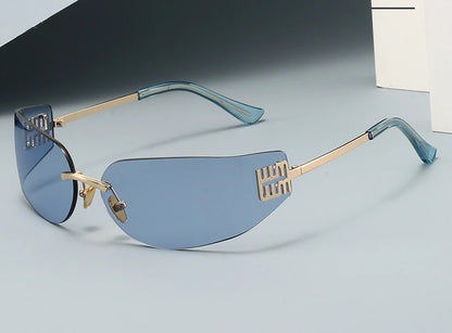 Ochelari de soare de lux pentru femei, fără ramă, cu lentile curbate, pentru protecția ochilor și protecție solară, potriviți pentru călătorii și drumeții – Gafas