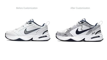 Sneakers personalizzate Nike Air Monarch 4 "Misty Night Blue Star" - Scarpe da corsa classiche retrò da uomo