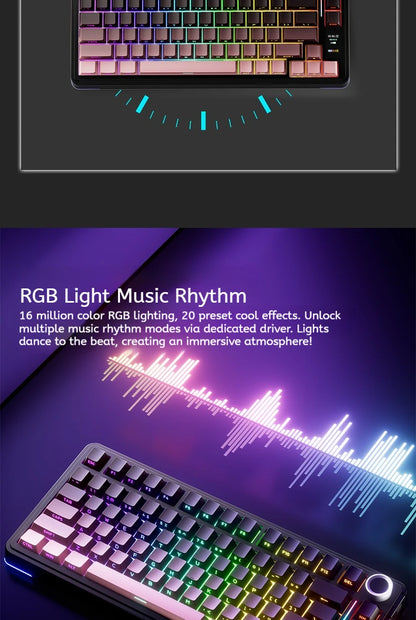 AULA S75 PRO Mechanical Keyboard 75% Custom Layout RGB Backlight Wireless Bluetooth Gaming Keyboard with Screen Knob