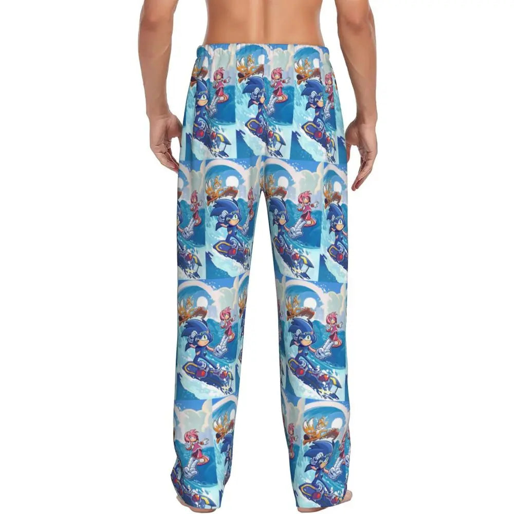 Pantalones de pijama personalizados para hombre con estampado «Soniced», con motivo de erizo, ropa de dormir, pantalones de estar por casa con bolsillos