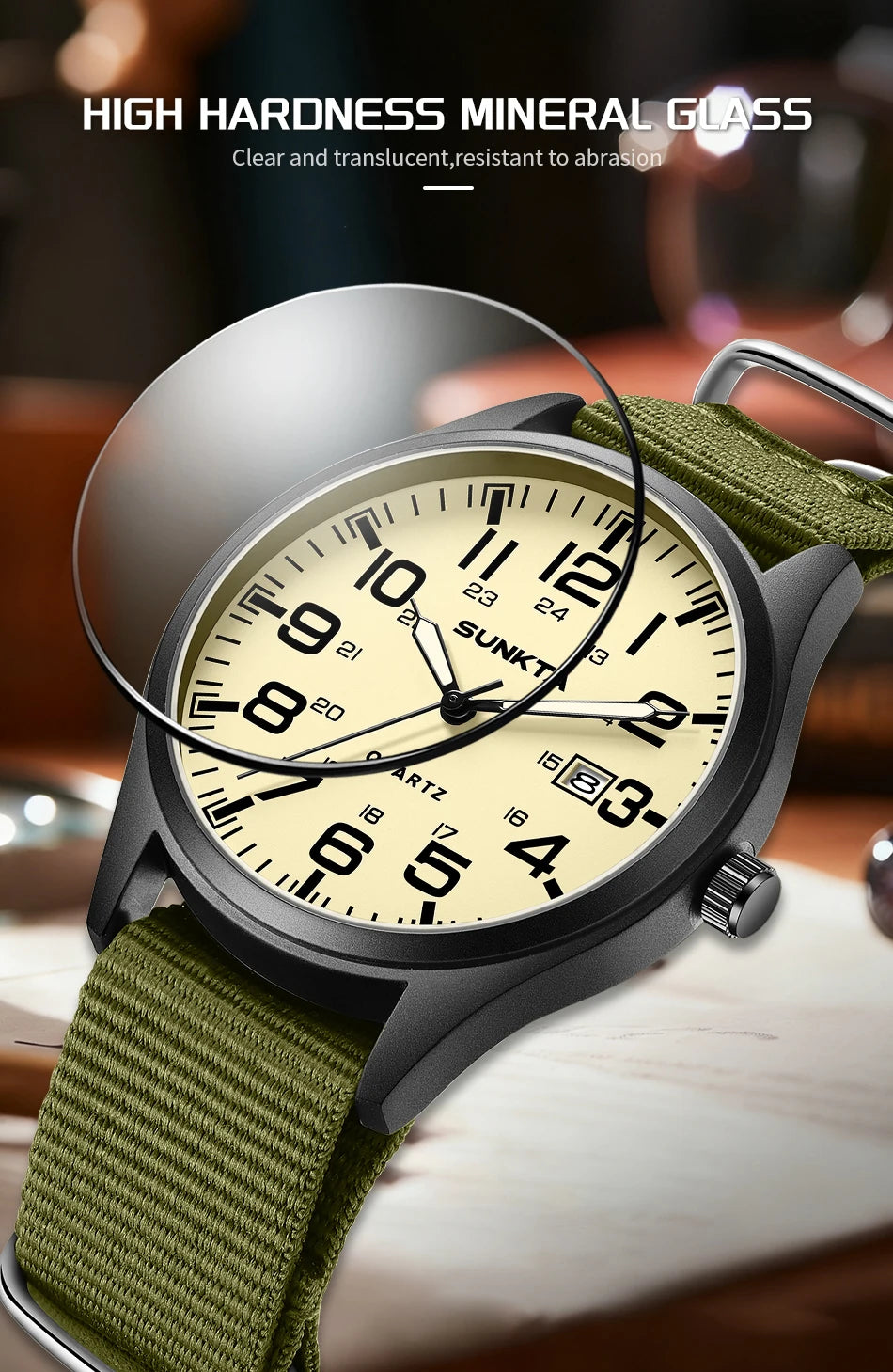 SUNKTA Top luxe herenhorloges, modieuze casual quartz-polshorloges, lichtgevend, 30 m waterdicht, nylon, LIGE-horloges, cadeaus voor mannen, Reloj