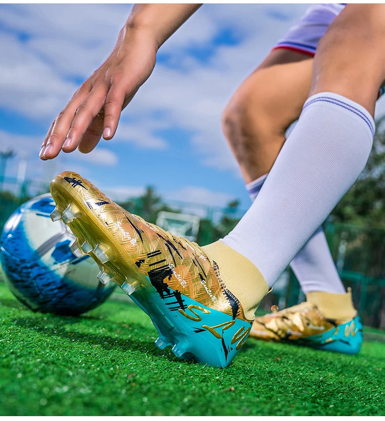 Sapatilhas de futebol de marca e estilo para homem e mulher, botas profissionais de campo, tamanho grande 46, pitões longos, chuteiras de futebol para homem