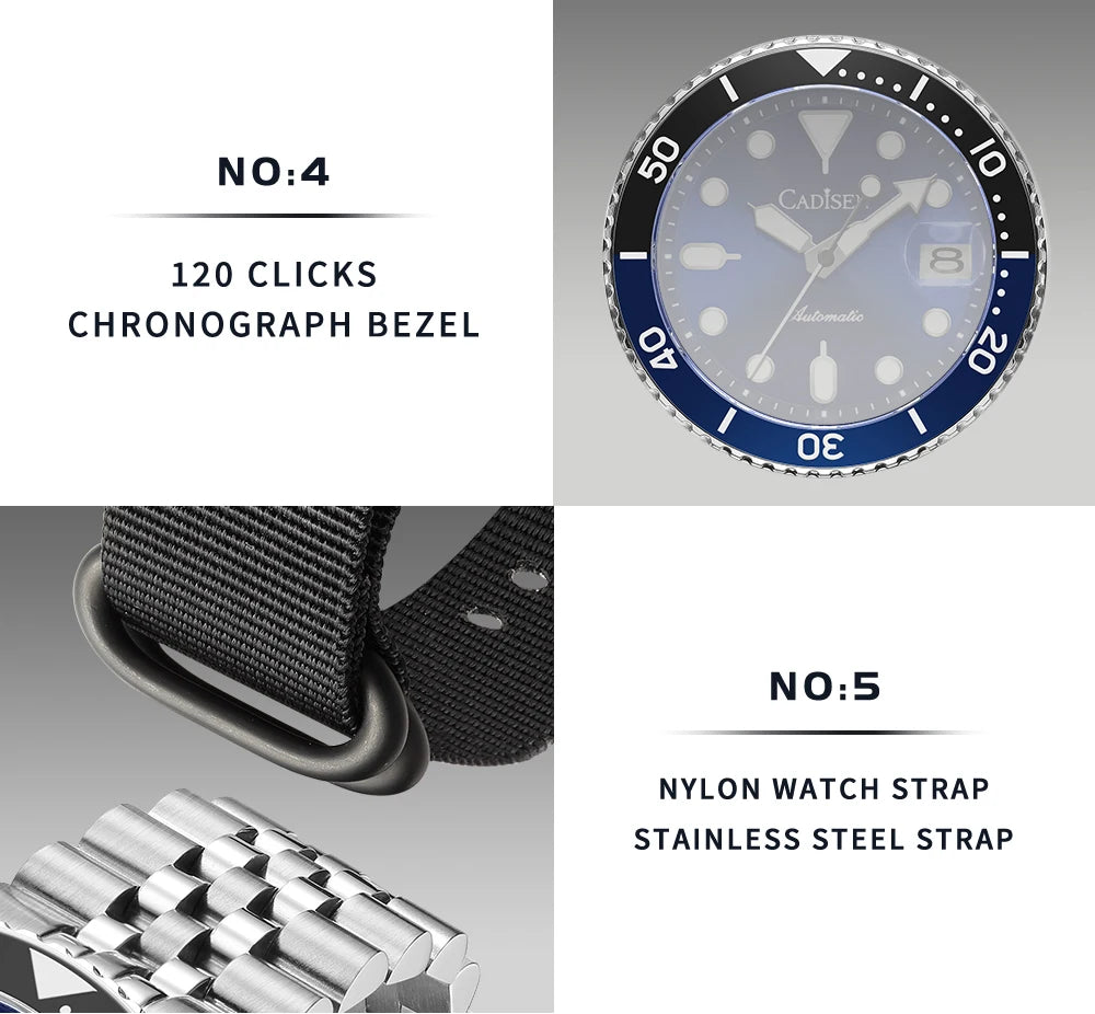 CADISEN New Luminous Men Mechanical Wristwatches Ceramic Bezel MIYOTA 8215 Sapphire Glass Automatic Watch Men Relogio Masculino