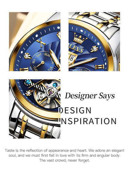 OLEVS 9910 Mens Watch Original Luxury Brand Waterproof Luminous  Automatic Mechanical Watch Dual Calendar Watch Box Reloj