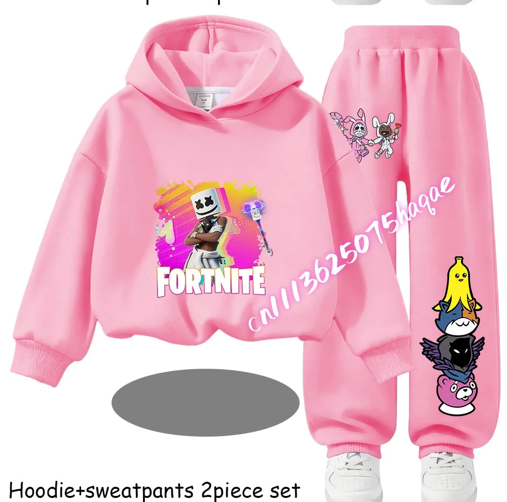 Fortnite Printed Children's Hoodies Cartoon Comfortable 2pcs Suit Loose Long Sleeve Tops with Pant Autumn Winter Clothes Gift