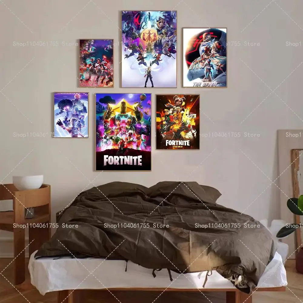 F-Fortnites-Game beliebtes Poster, selbstklebender Kunst-Wandsticker aus wasserfestem Papier für Café, Bar und Zimmerdekor