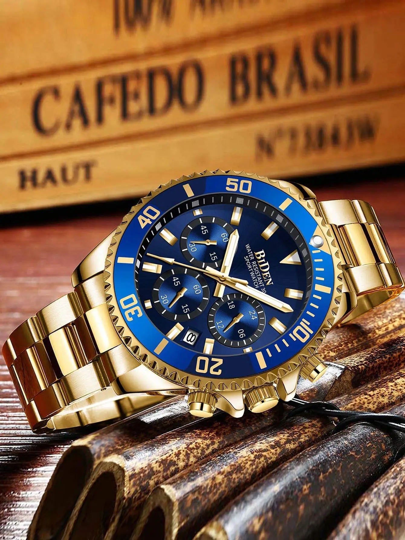 BIDEN Multi-functional men's quartz watch luxury waterproof night light business style diving series casual fashion watch