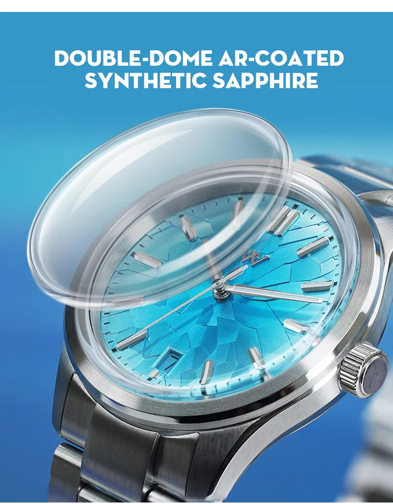 WM Watch Automatic Mechanical Watch NH35 Glacier Series 100M Waterproof AR Coated Sapphire Welly Merck Watch for Men WM226