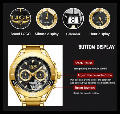 LIGE Luxe herenhorloges Casual zakelijk horloge Herenmode Waterdicht Militair herenhorloge met kwarts Montre Homme