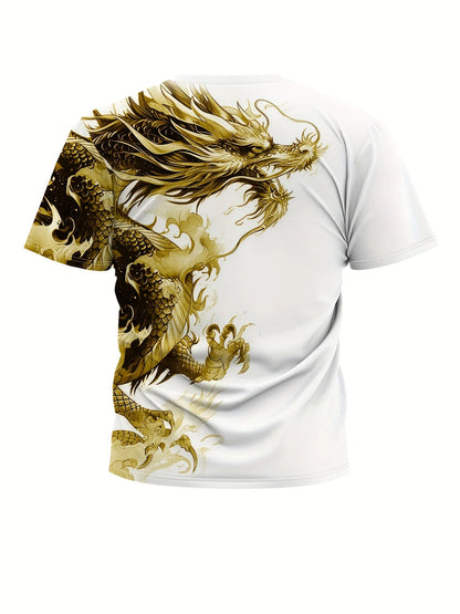 Men's Dragon Print T-shirt Casual Breathable Fabric Graphic Tee Street Style Outdoor Fashion Short Sleeve Shirt Mens T-shirts