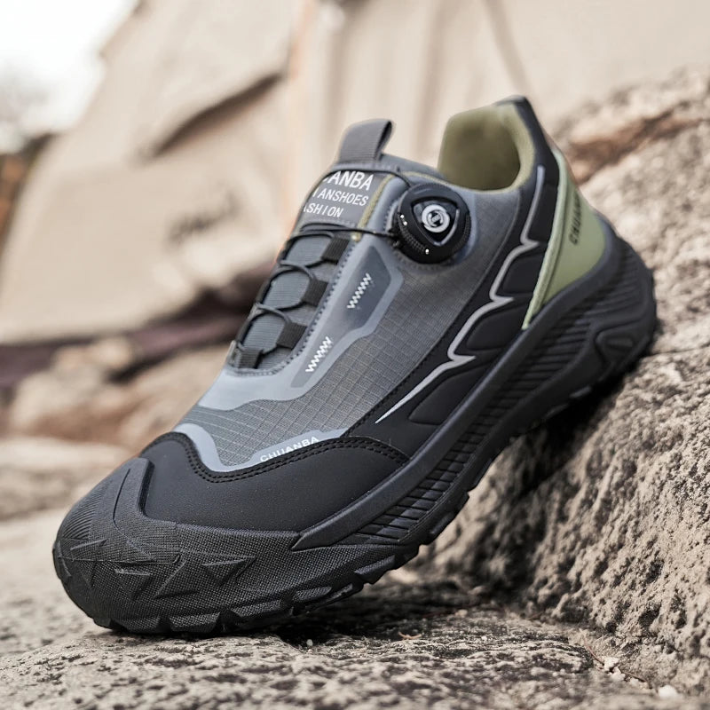 Rotary Buckle Men's Trekking Sneakers Outdoor Platform Hiking Shoes Comfortable Non-Slip Climbing Walking Shoes for Men