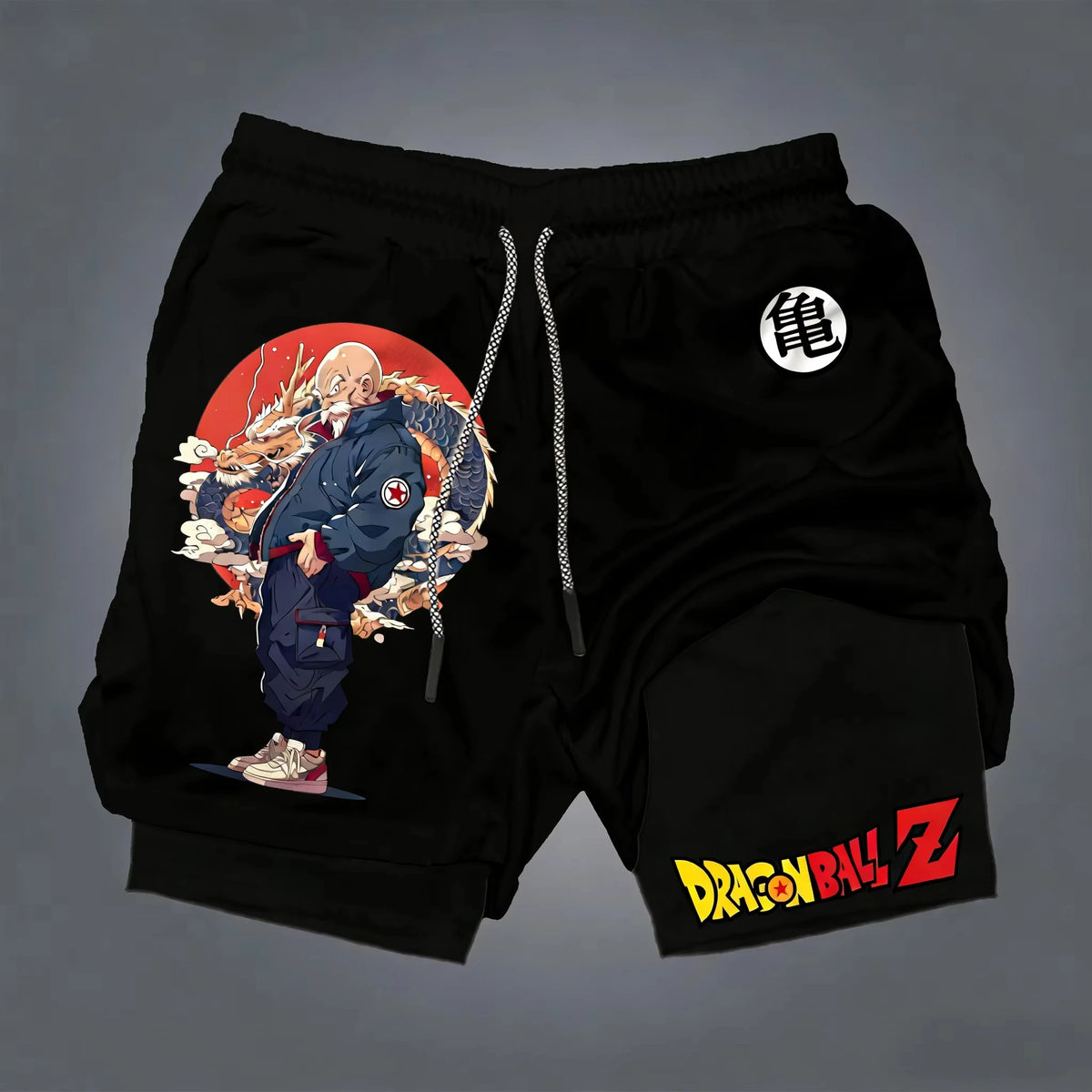 Pantalones cortos de moda con estampado de dragón y Goku del anime, de doble capa, lo último en primavera y verano: pantalones deportivos holgados y transpirables para hombre.