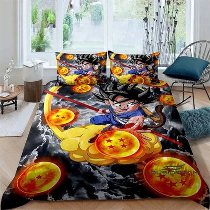 Rajzfilm/anime Son Goku Dragon Ball témájú nyomtatott ágyneműkészlet: Ez a puha és kényelmes készlet egy paplanhuzatot és párnahuzatot tartalmaz.