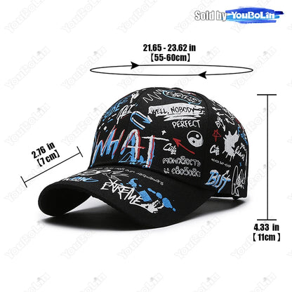 Graffiti-Baseballkappe für Damen und Herren – Verstellbare Kappe aus Baumwolle im Streetstyle mit Snapback