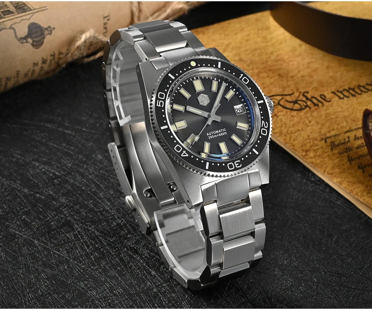 San Martin New 62mas 37mm Diver Men's Watch Classic Luxury Sapphire PT5000 SW200 Automatic Mechanical Watches Date 20Bar Luminous