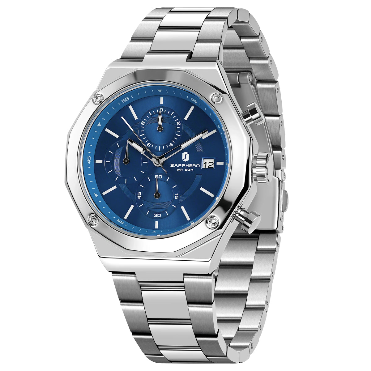 SAPPHERO Roségouden herenhorloge, modieus luxe horloge, roestvrijstalen horloge, waterdicht tot 50 m, herenhorloge, nieuwjaarscadeaus