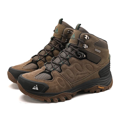 Botas de caminhada de cano alto para homem HIKEUP, calçado de inverno para exterior, com atacadores, antiderrapante, desportivo e casual, botas de trekking em camurça, quentes para homem