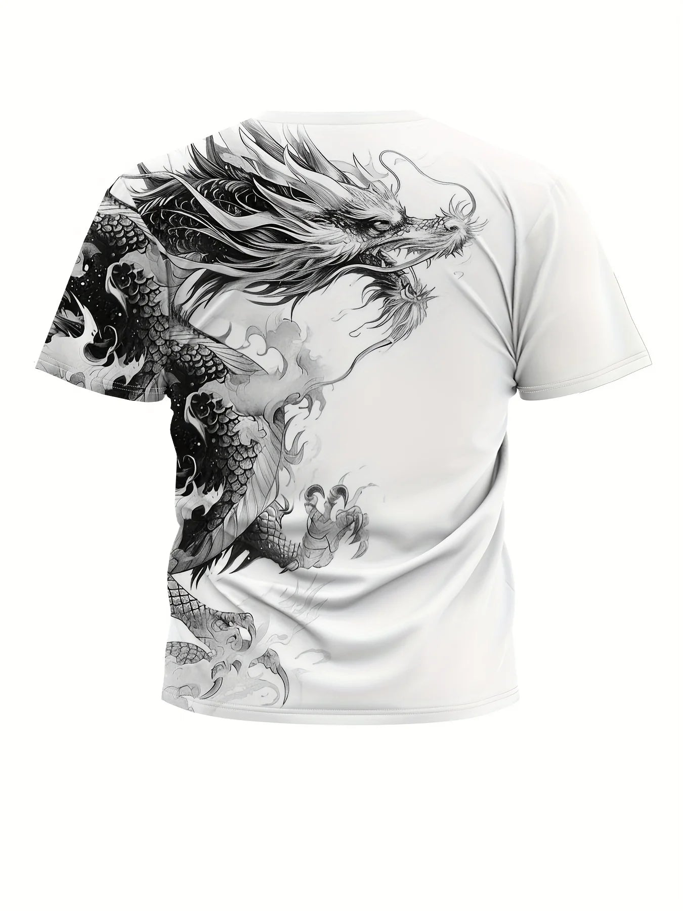 Men's Dragon Print T-shirt Casual Breathable Fabric Graphic Tee Street Style Outdoor Fashion Short Sleeve Shirt Mens T-shirts