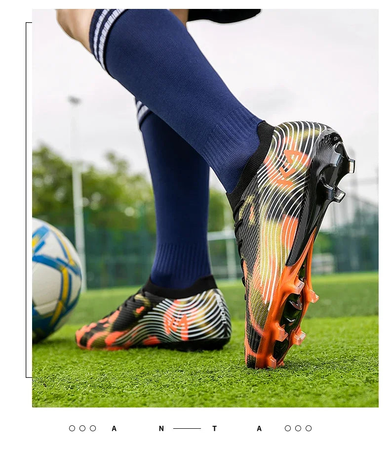 Nuevas zapatillas de fútbol para hombre, botas para césped exterior, tacos antideslizantes de alta calidad, caña alta y ligeras para niños, modelo superventas