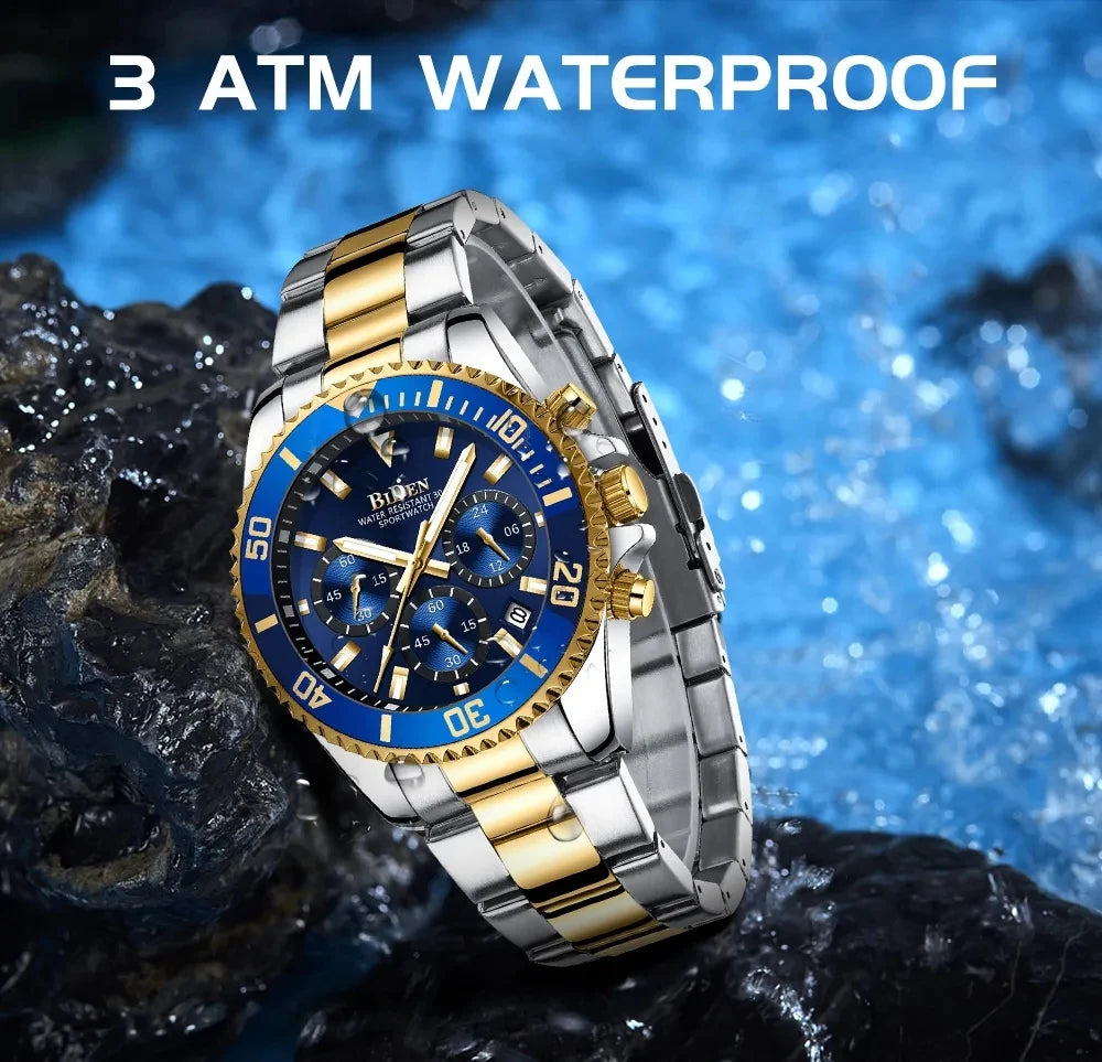BIDEN Multi-functional men's quartz watch luxury waterproof night light business style diving series casual fashion watch