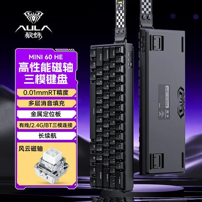 AULA Mini60 HE Magnetic Switch Keyboard RGB Tri Mode Wireless Mechanical Keyboard 8000Hz 0.01mmRT Gaming Keyboard Gamer Gifts