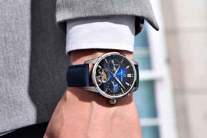 PAGANI DESIGN – Ceas mecanic de lux pentru bărbați, 41 mm, sticlă de safir, curea din piele, rezistent la apă, stil pilot, cu turbilion și fază lunară