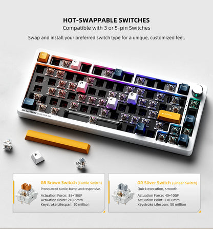 Machenike K600-B82W Mechanical Keyboard Tri-Modes Gasket Mounted 75% ANSI Layout RGB Backlit Wireless Gaming Keyboard