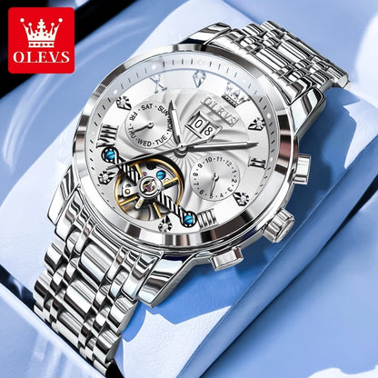 OLEVS 9910 Mens Watch Original Luxury Brand Waterproof Luminous  Automatic Mechanical Watch Dual Calendar Watch Box Reloj