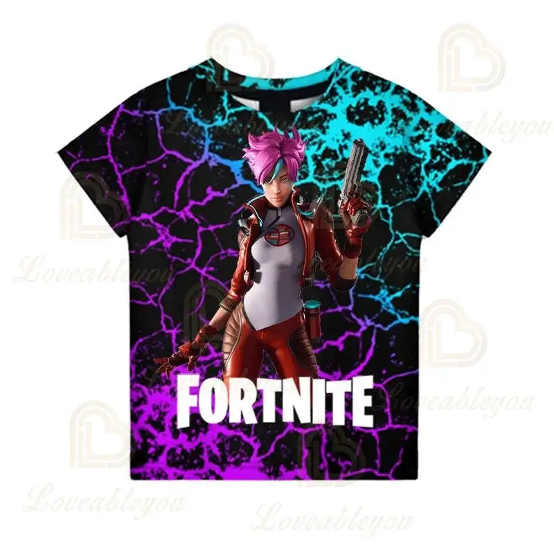 Fortnite T-Shirt für Jungen – Kinderoberteil für den Sommer, Kinderkleidung mit lustiger 3D-Battle-Royale-Game-Grafik, T-Shirt für Kleinkinder und Mädchen