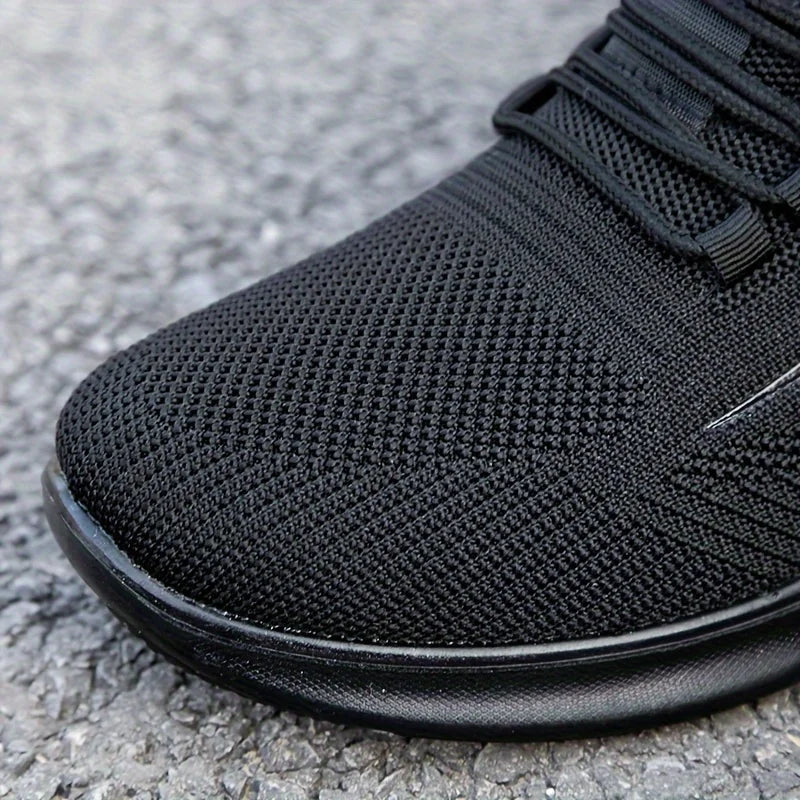 Baskets légères et respirantes en tricot pour hommes, chaussures d'entraînement antidérapantes pour la course à pied, basket-ball, chaussures de sport noires et blanches, semelle en PU