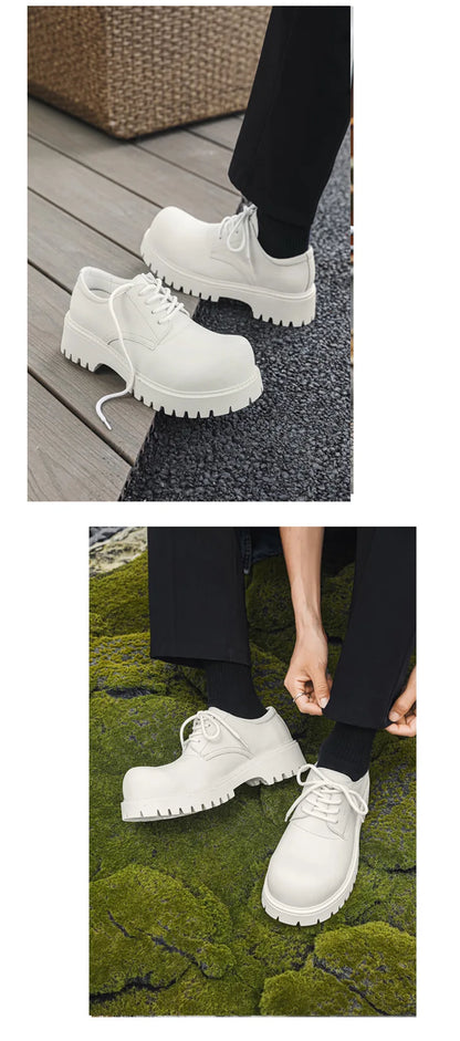 Thick Sole Casual Genuine Leather Dress Shoes Men Platform Height Increase Japan Harajuku Korean Streetwear Fashion Shoes White