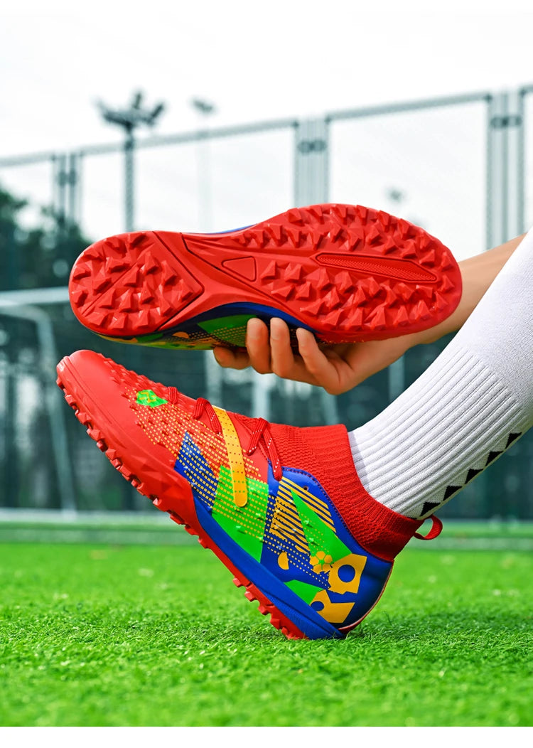 Nouveaux hommes chaussures de Football de haute qualité en plein air haute cheville ultraléger bottes de Football en salle chaussures de sport antidérapantes Futsal antidérapantes