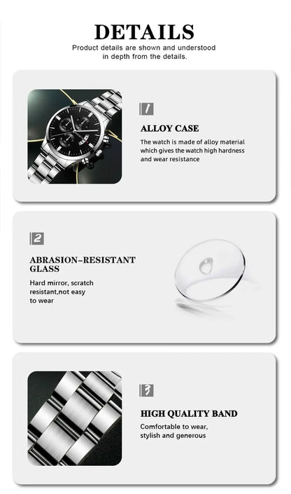 Mode Herenhorloge Luxe Kalender Kwarts polshorloge Zakelijke horloges Herenklok Herenarmband