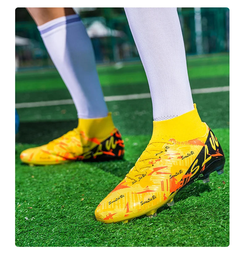 Sapatilhas de futebol de marca e estilo para homem e mulher, botas profissionais de campo, tamanho grande 46, pitões longos, chuteiras de futebol para homem