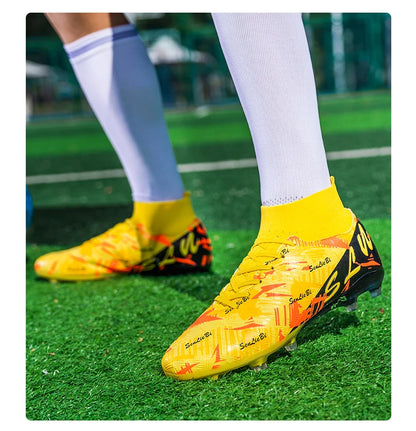 Sapatilhas de futebol de marca e estilo para homem e mulher, botas profissionais de campo, tamanho grande 46, pitões longos, chuteiras de futebol para homem