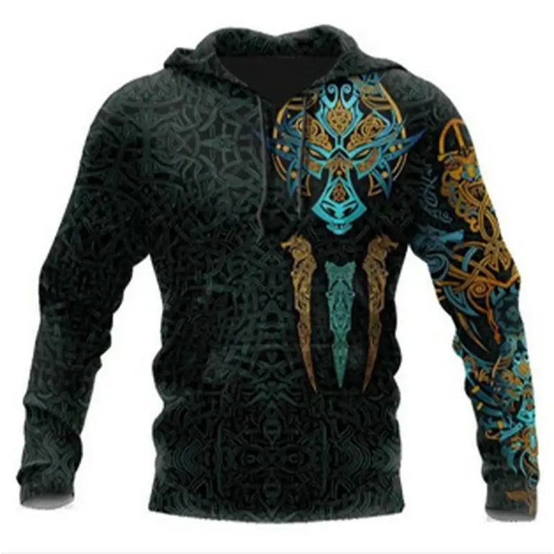 2024 Mens Hoodies Eagle Tattoo Pattern Vikings 3D Printed Fashion Casual Harajuku Hip Hop Autumn And Winter Oversized Sudaderas, Produit gaming premium Fraquane