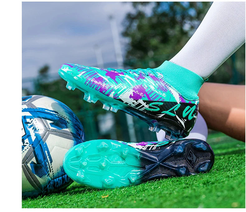 Sapatilhas de futebol de marca e estilo para homem e mulher, botas profissionais de campo, tamanho grande 46, pitões longos, chuteiras de futebol para homem