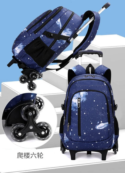 Fortnite 2 in 1 Trolley Backpack Starry Sky Print Large Capacity Waterproof Laptop Bag Stair Climbing Design Student Schoolbag