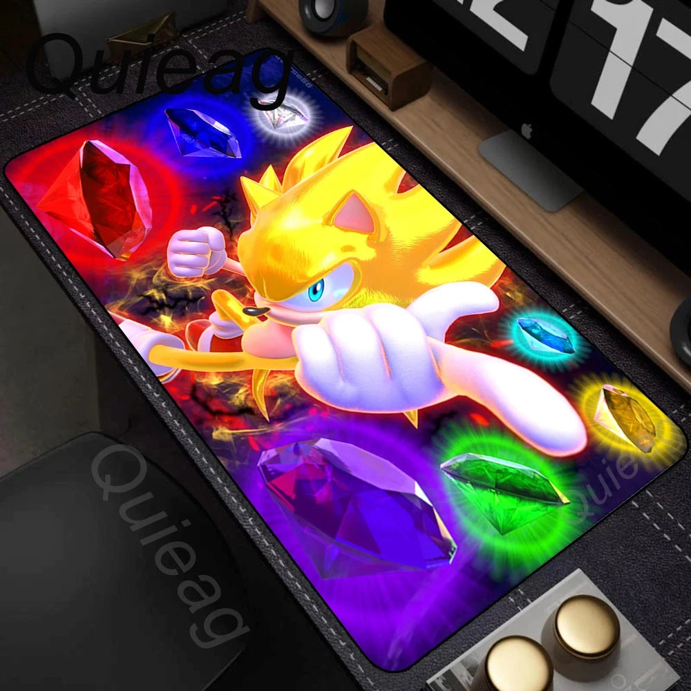 Anime Sonic The Hedgehog egérpad XXL íróasztali szőnyeg Lockrand játék kiegészítőkkel, HD nyomtatású egérpad, játék billentyűzet alátét, párnázott szőnyeg