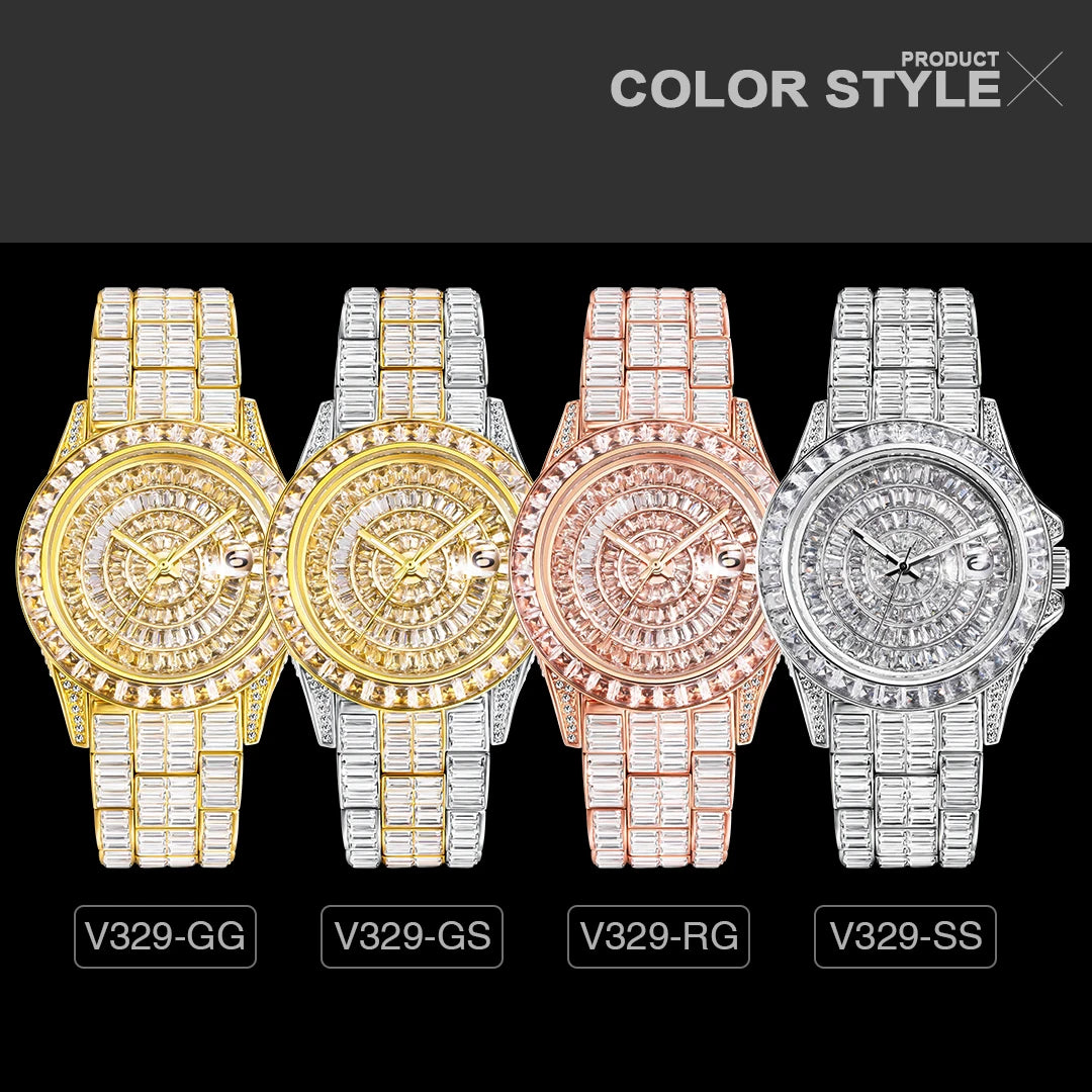 Full Iced Out Watches For Men Luxury Handmade Mosaic Diamond Silver Steel Watch Fashion Hip Hop Silver Automatic Date Male Clock