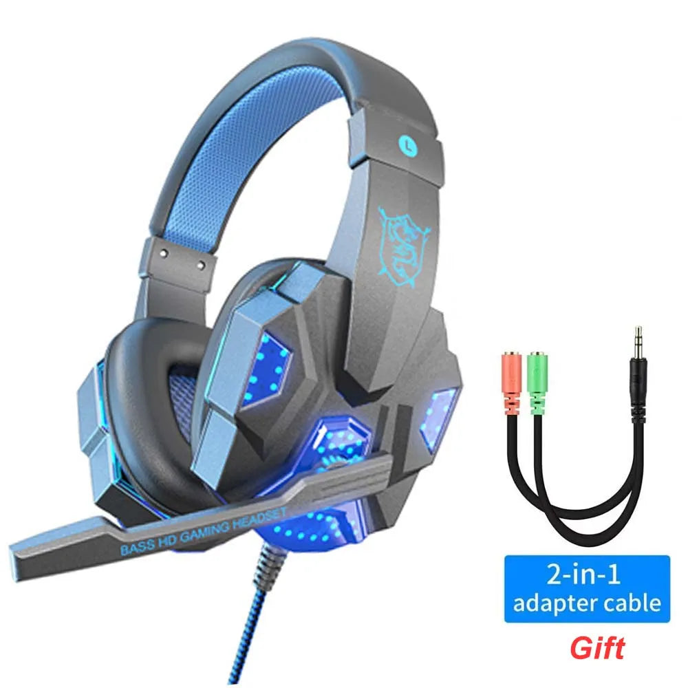 Casque de jeu lumineux RGB LED avec micro, faible latence, casque de jeu filaire 3.5mm pour ordinateur, PS4, PS5, Xbox, écouteurs stéréo basse fréquence