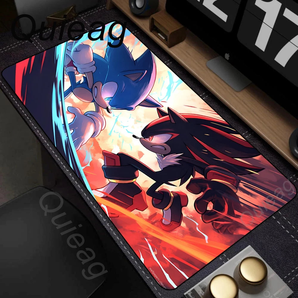 Anime Sonic The Hedgehog egérpad XXL íróasztali szőnyeg Lockrand játék kiegészítőkkel, HD nyomtatású egérpad, játék billentyűzet alátét, párnázott szőnyeg