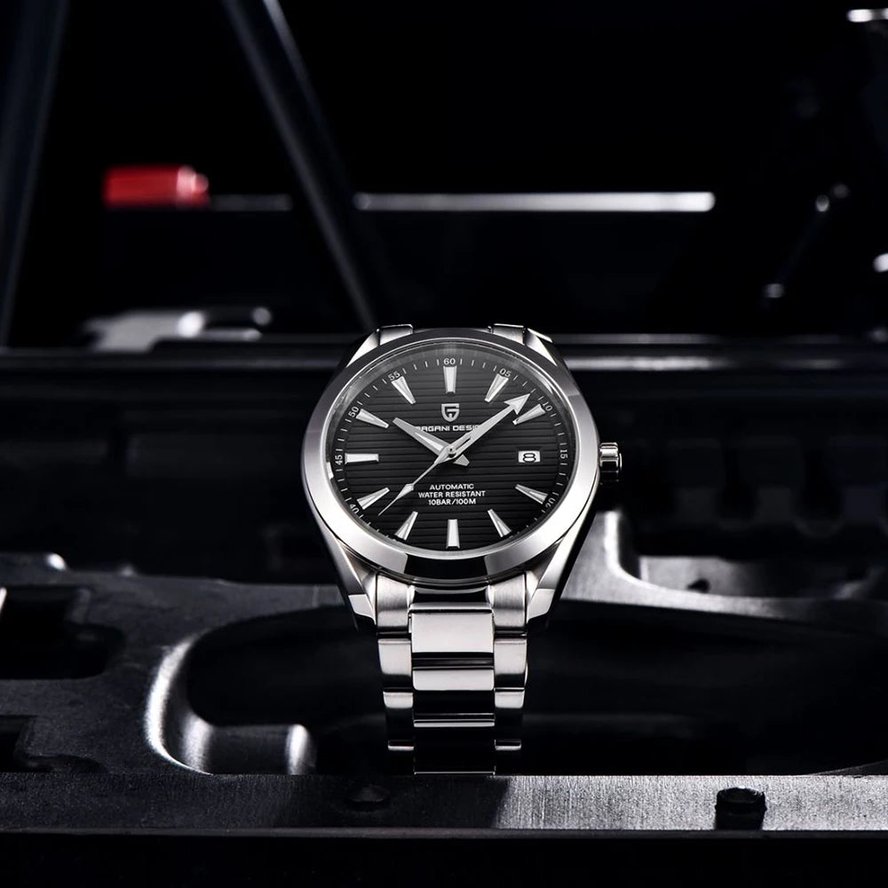 Montre de luxe pour homme PAGANI DESIGN – Modèle automatique mécanique (calibre 8215), en acier inoxydable, étanche, avec affichage de la date et aiguilles luminescentes