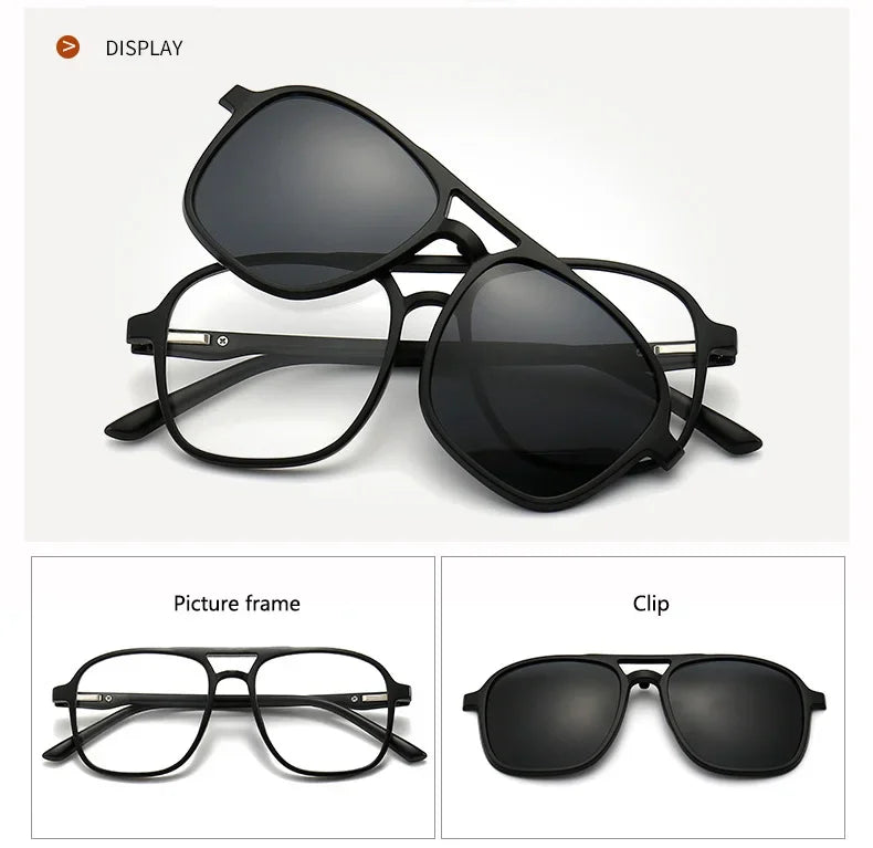 Ochelari de soare polarizați cu atracție magnetică oglindă, ochelari de ciclism 2 în 1 cu clemă, ochelari strălucitori pentru bărbați, ochelari cu ramă dublă pentru femei