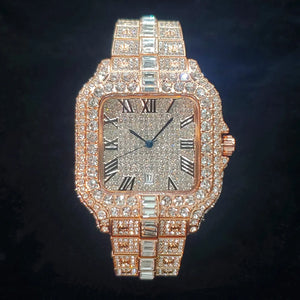 Luxurious Full Diamond Watch For Men Popular Rose Gold Iced Out Quarz Watches Fashion Hip Hop Jewelry Reloj Hombre Dropshipping